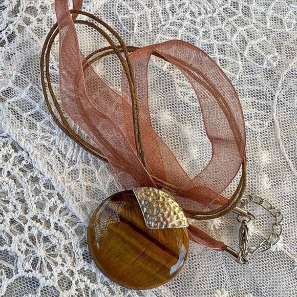 Vintage Whitney Kelly Large Golden Tiger Eye & Sterling Pendant - Picture 9 of 14